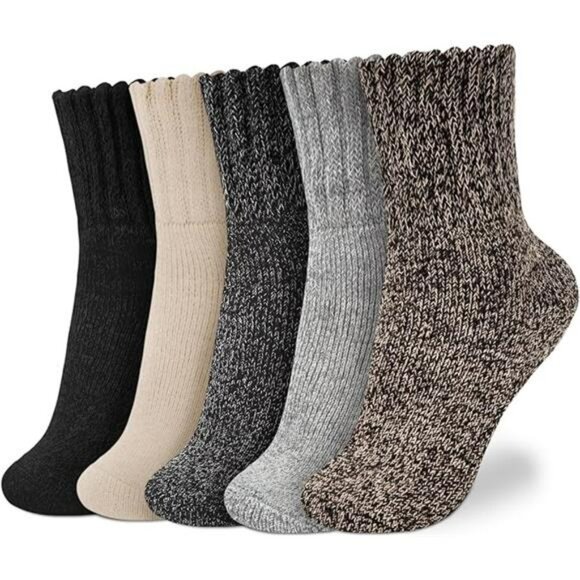 Womens Thick Wool Winter Boot Socks Cozy Warm Fuzzy Crew Cold Weather 5 Pack - Picture 7 of 7
